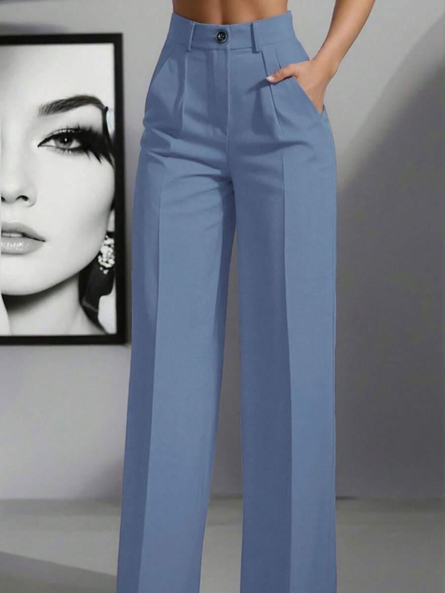 SHEIN NIEBIESKIE SPODNIE PROSTA NOGAWKA S06__XL
