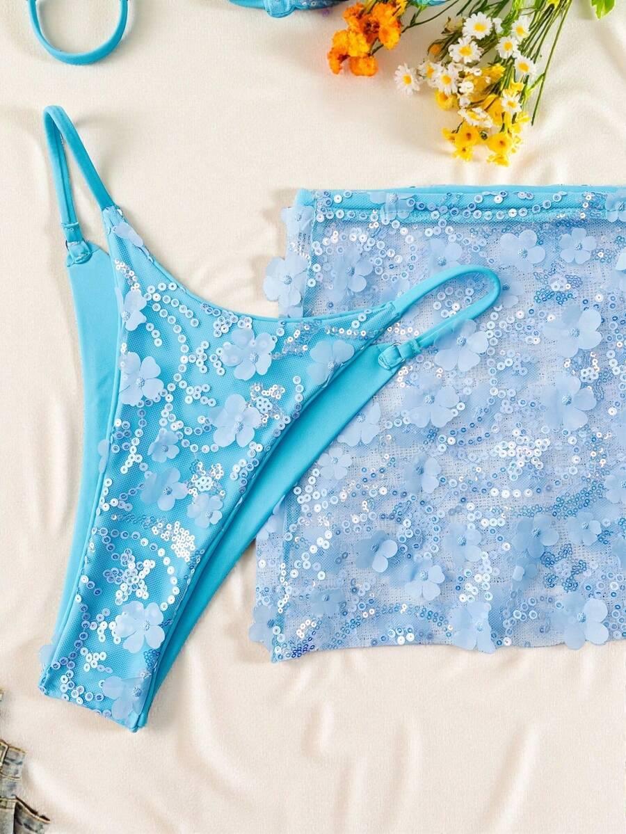 SWIM SXY TRZYCZĘŚCIOWY STRÓJ KĄPIELOWY CEKINY S09__L