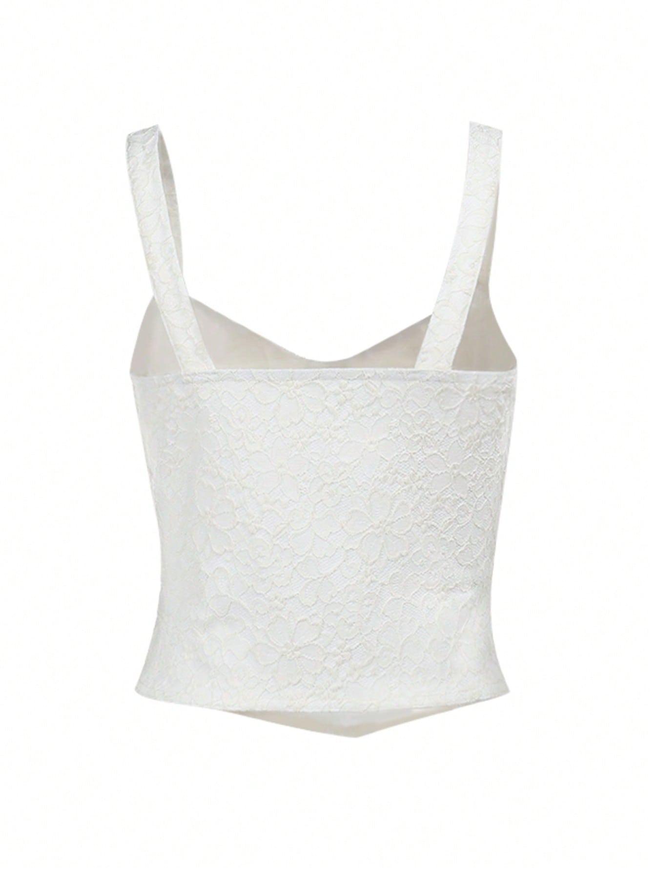 SHEIN-PLAYWRIGHT KREMOWY TOP KORONKA S06__M