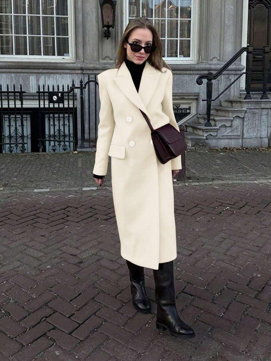 SHEIN KREMOWY PŁASZCZ GUZIKI W01__L