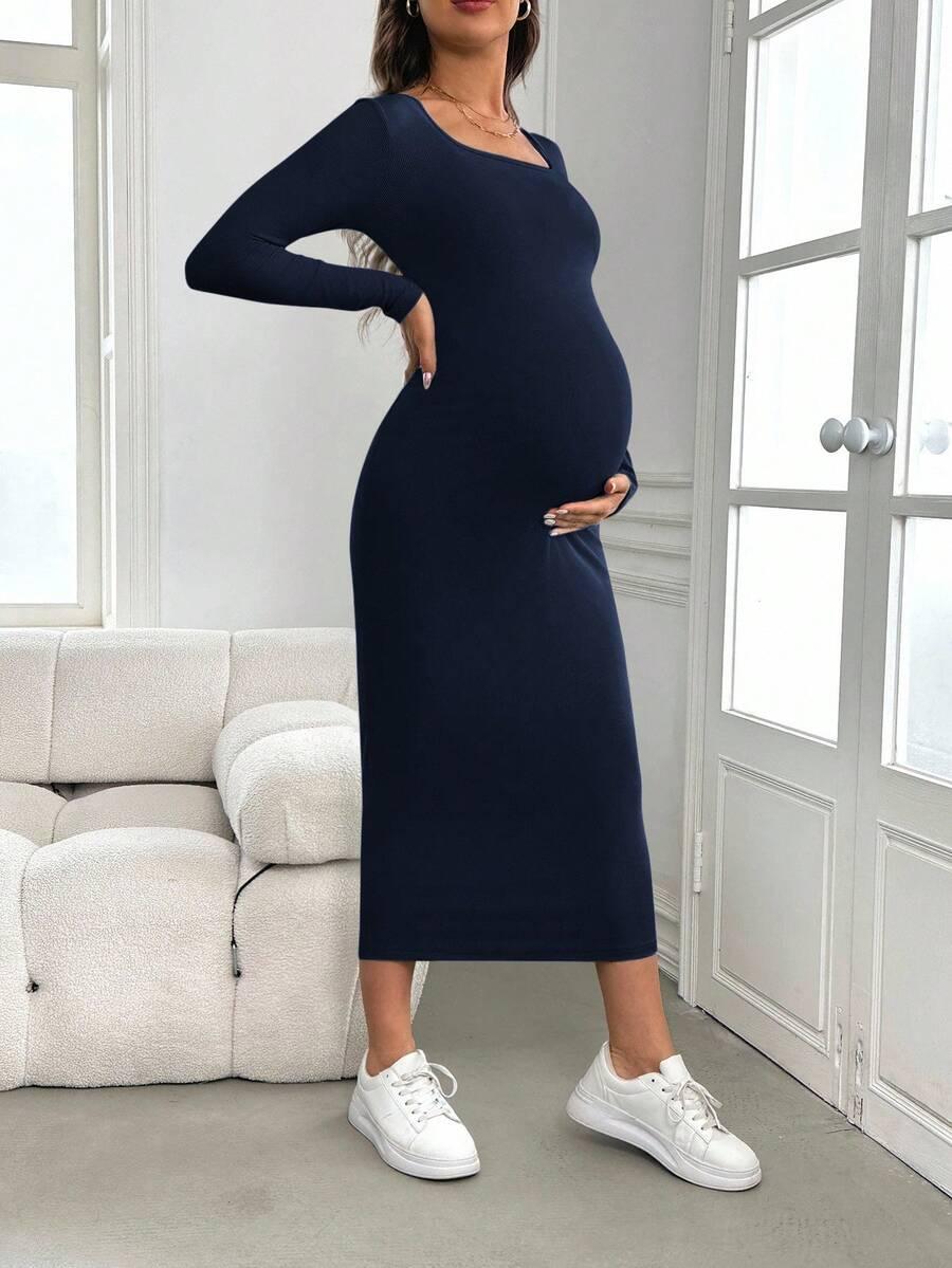 SHEIN GRANATOWA CIĄŻOWA SUKIENKA Z DŁUGIM RĘKAWEM S06__XS