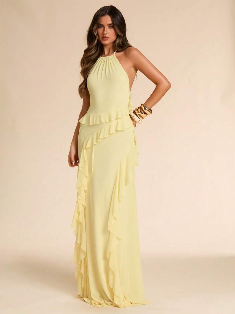 SHEIN ŻÓŁTA MAXI SUKIENKA S06__L