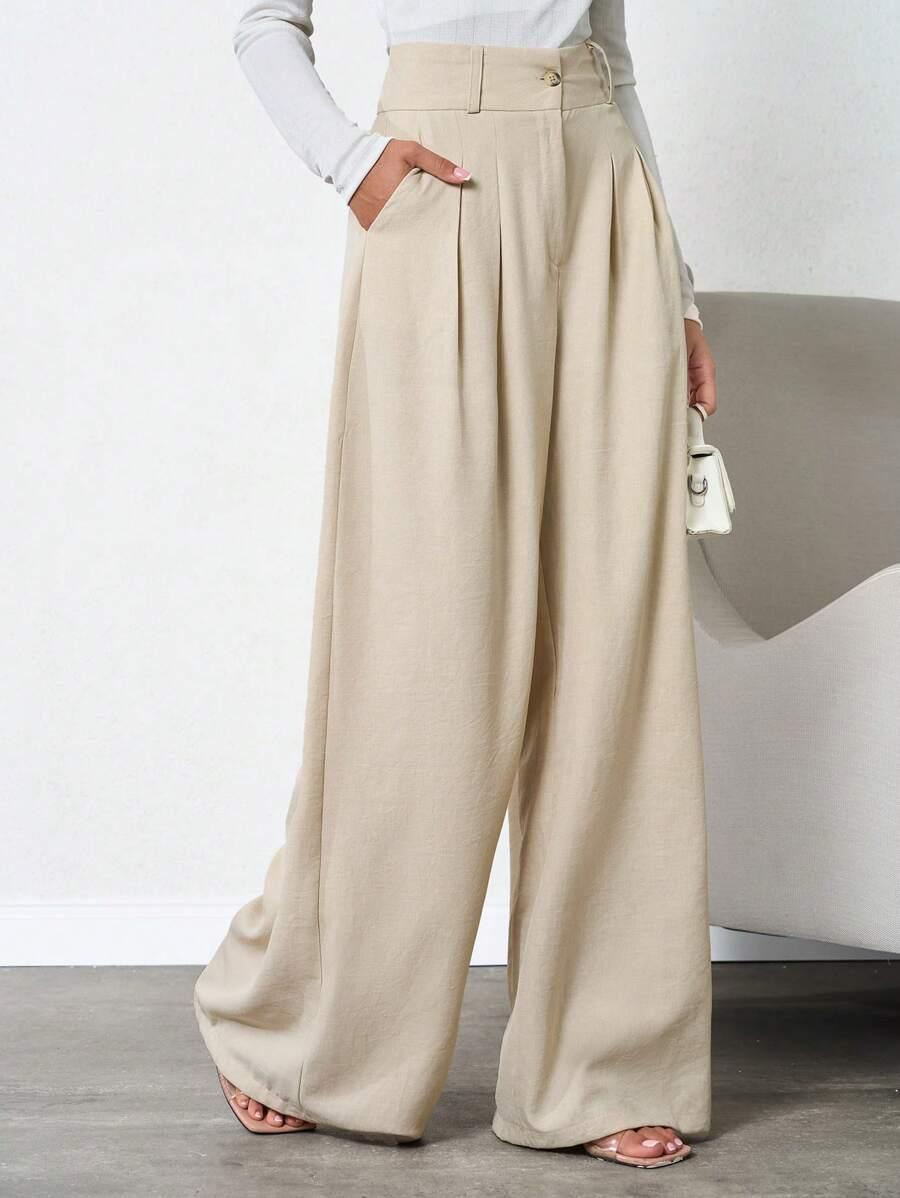 SHEIN BEŻOWE SPODNIE CASUAL S06__L