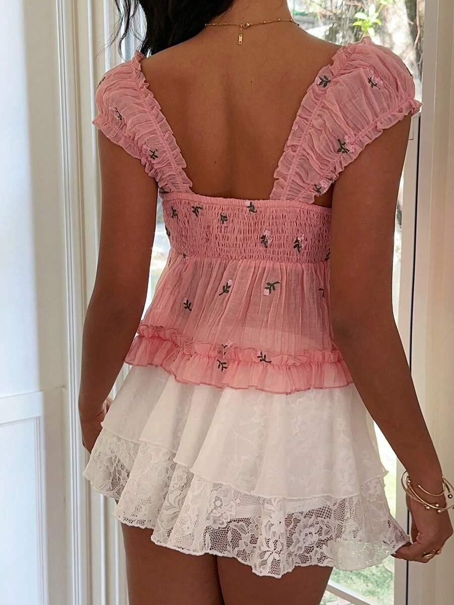SUNNYSHIC RÓŻOWY TOP KWIATY S06__L