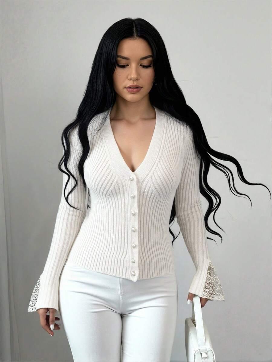 SHEIN KREMOWY SWETER GUZIKI S06__M