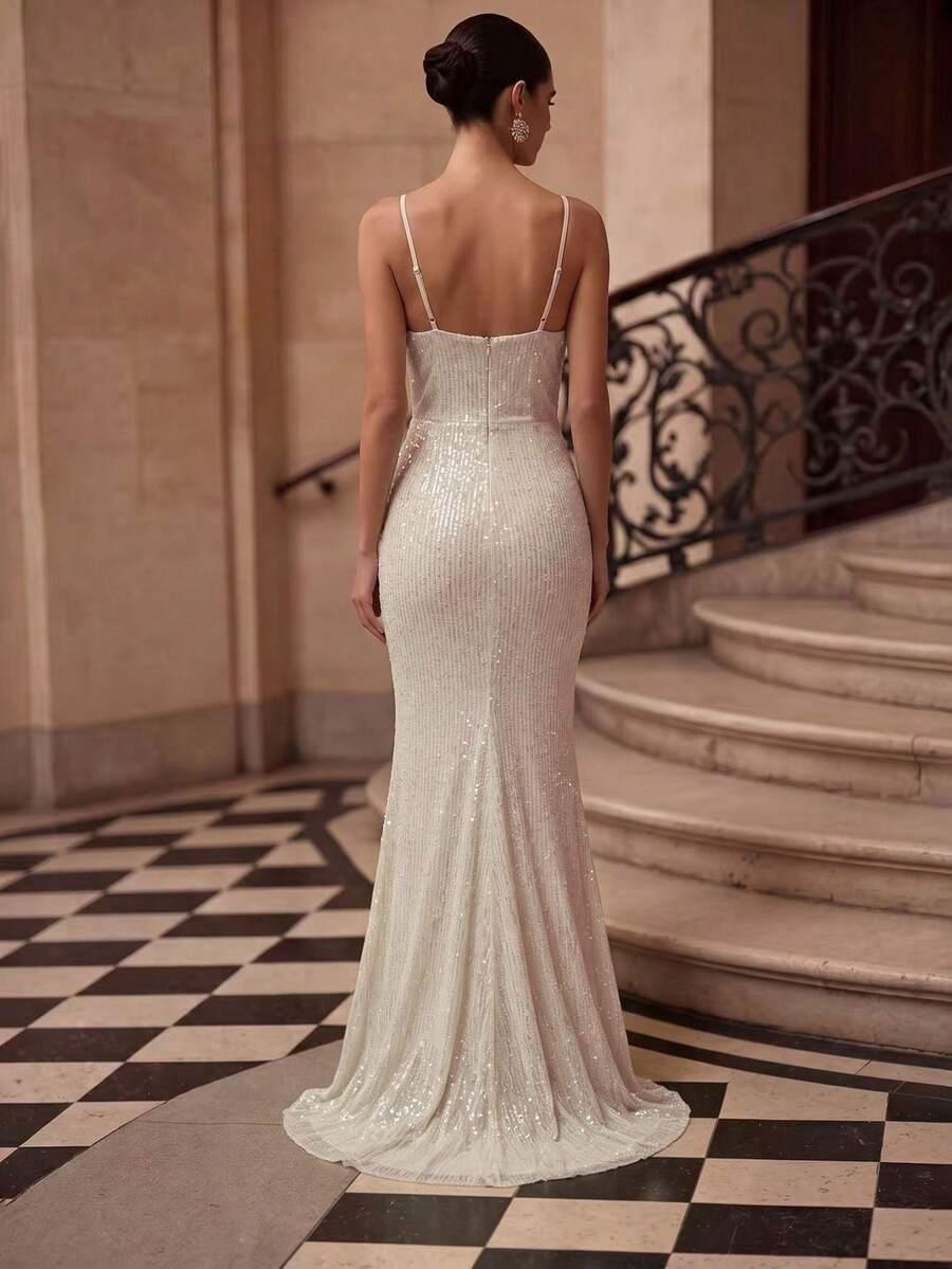 SHEIN KREMOWA MAXI SUKIENKA CEKINY S06__S