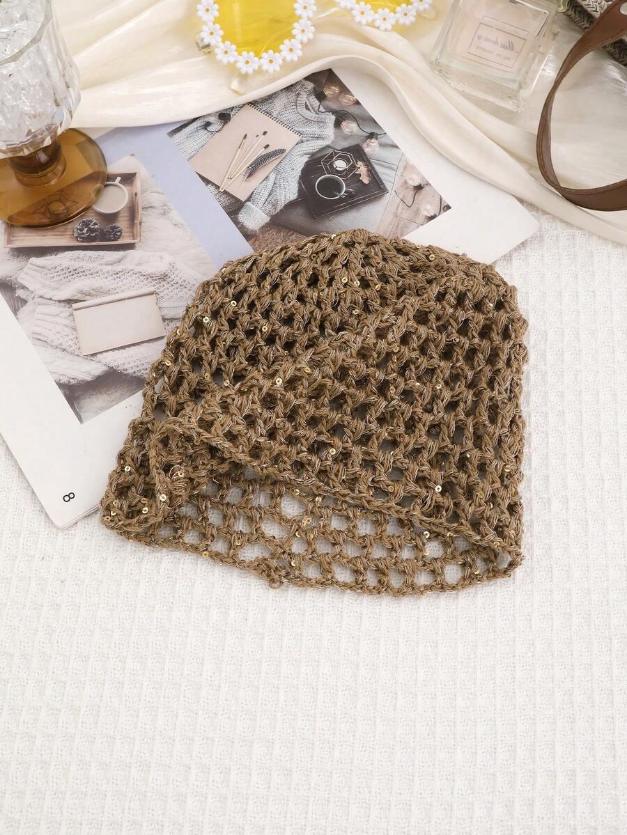 SHEIN BRĄZOWA CZAPKA CEKINY S07__58