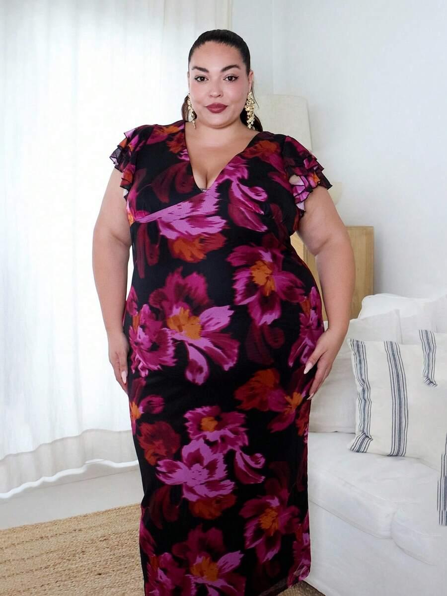 SHEIN DOPASOWANA SUKIENKA KWIATY FALBANKI PK01__50
