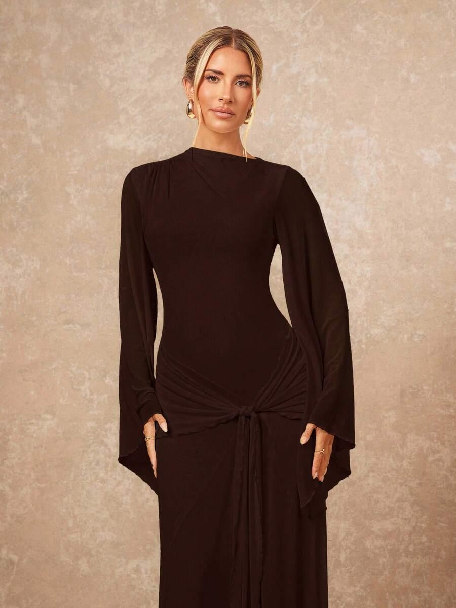 SHEIN BRĄZOWA MAXI SUKIENKA S06__L