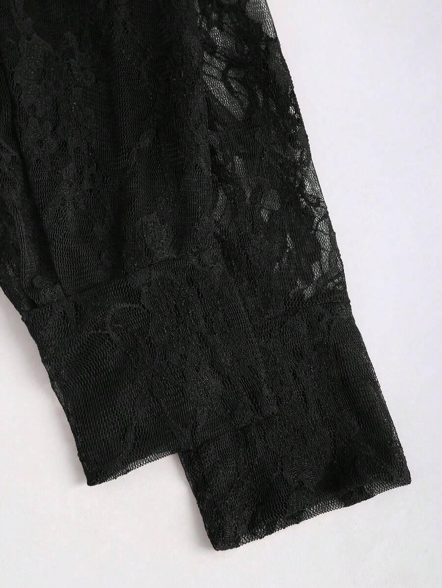 SHEIN CZARNA KORONKOWA BLUZKA S06__L