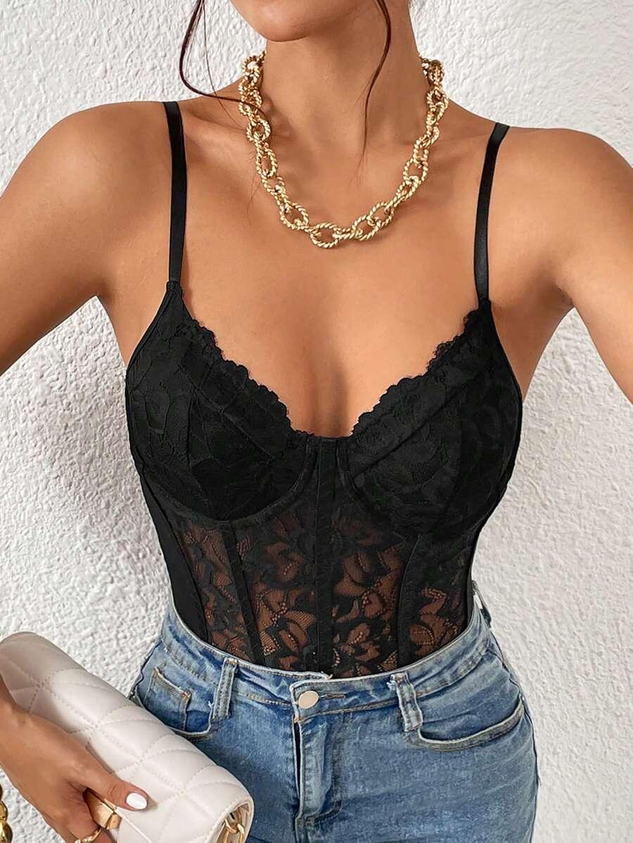 SHEIN CZARNE BODY KORONKA S06__M