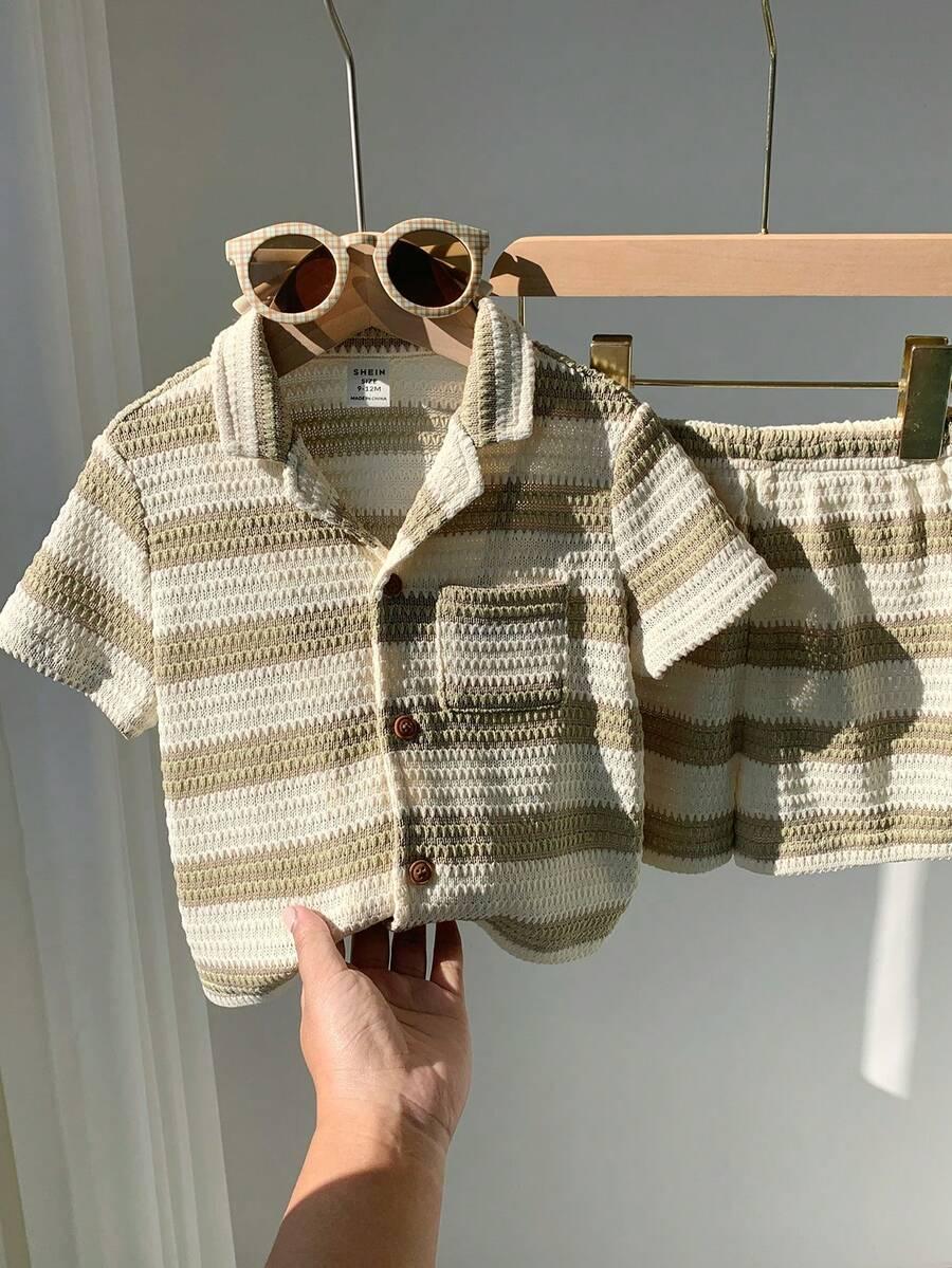 SHEIN KOMPLET KOSZULA SPODENKI WZÓR PASKI S06__74-80