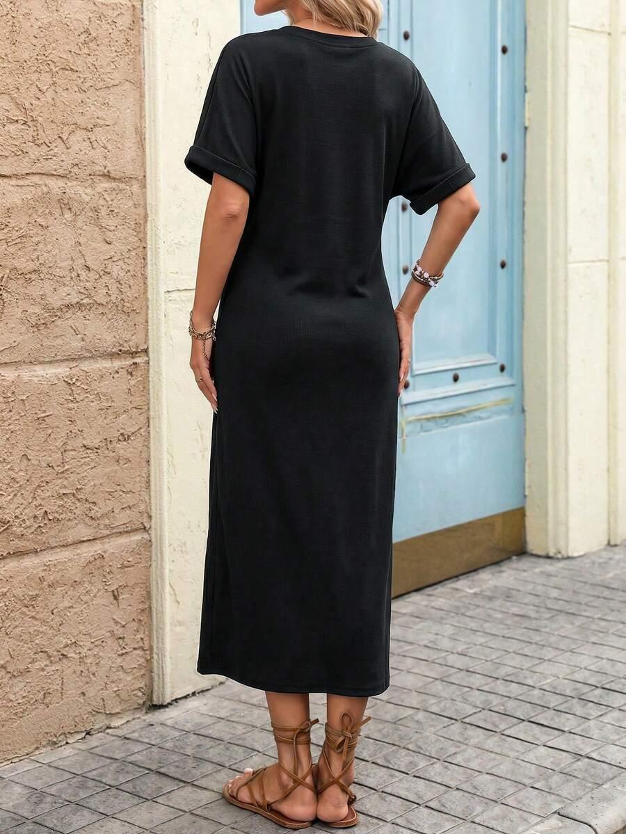 SHEIN CZARNA MIDI SUKIENKA ROZCIĘCIE S06__L