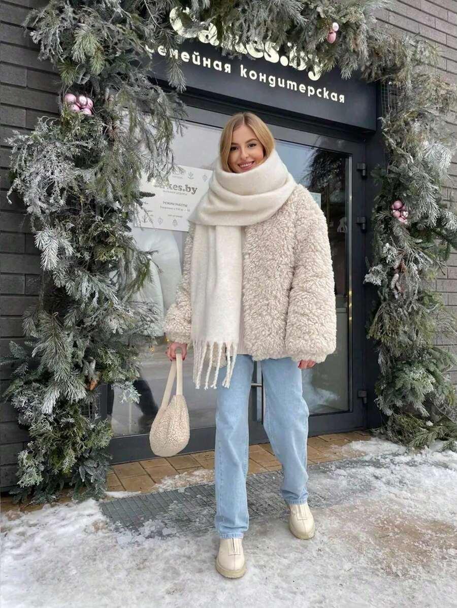 SHEIN BIAŁY SZALIK FRĘDZLE S07