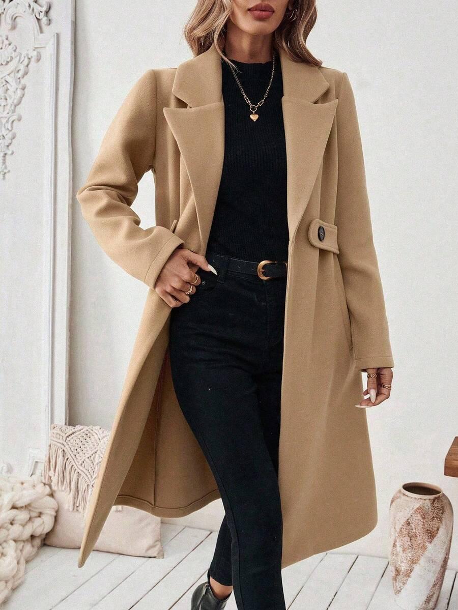SHEIN BEŻOWY KLASYCZNY PŁASZCZ W01__XS