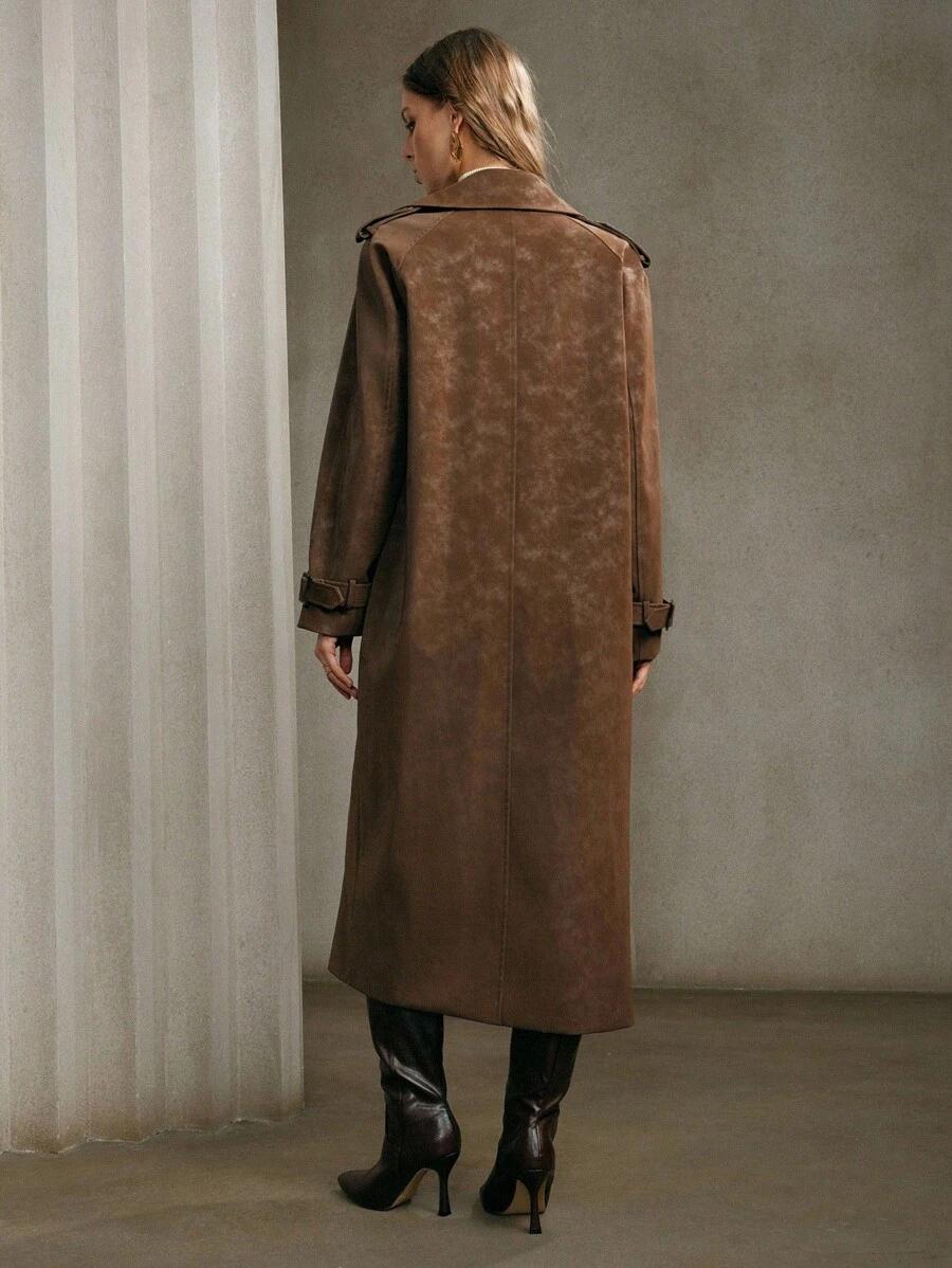 SHEIN BRĄZOWY PŁASZCZ IMITACJA SKÓRY W01__M