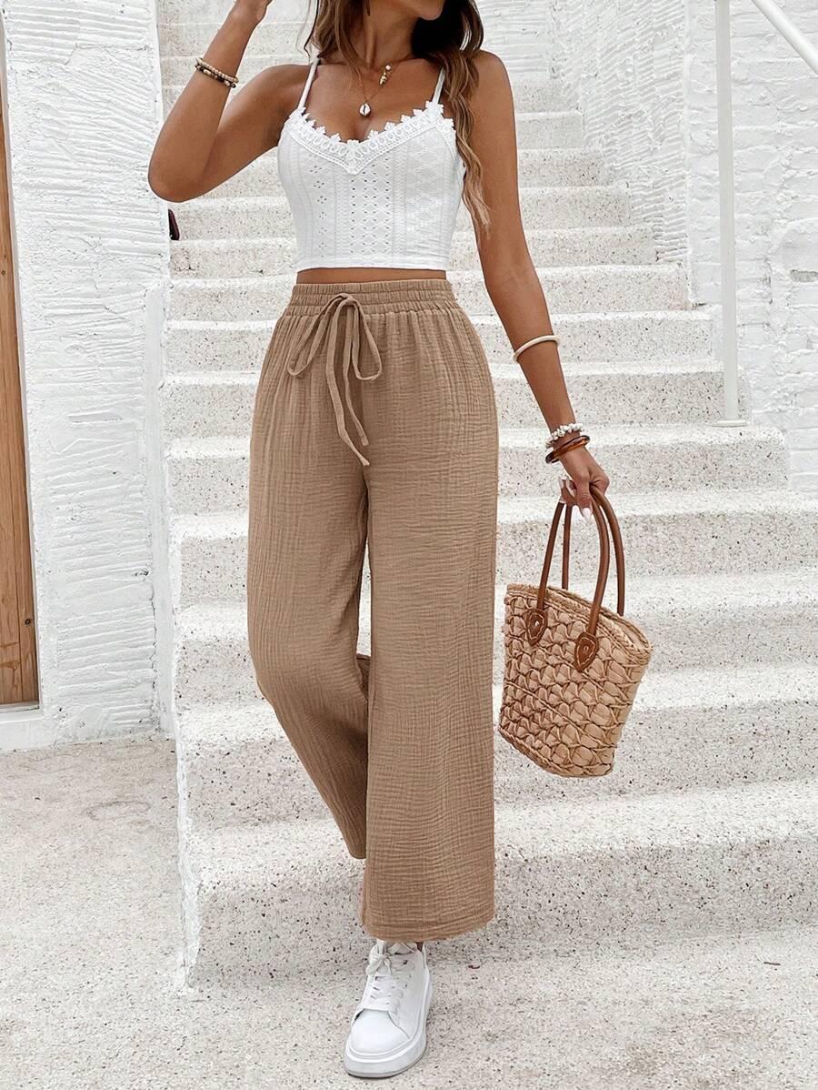 SHEIN BRĄZOWE SPODNIE WYSOKI STAN CASUAL S06__L