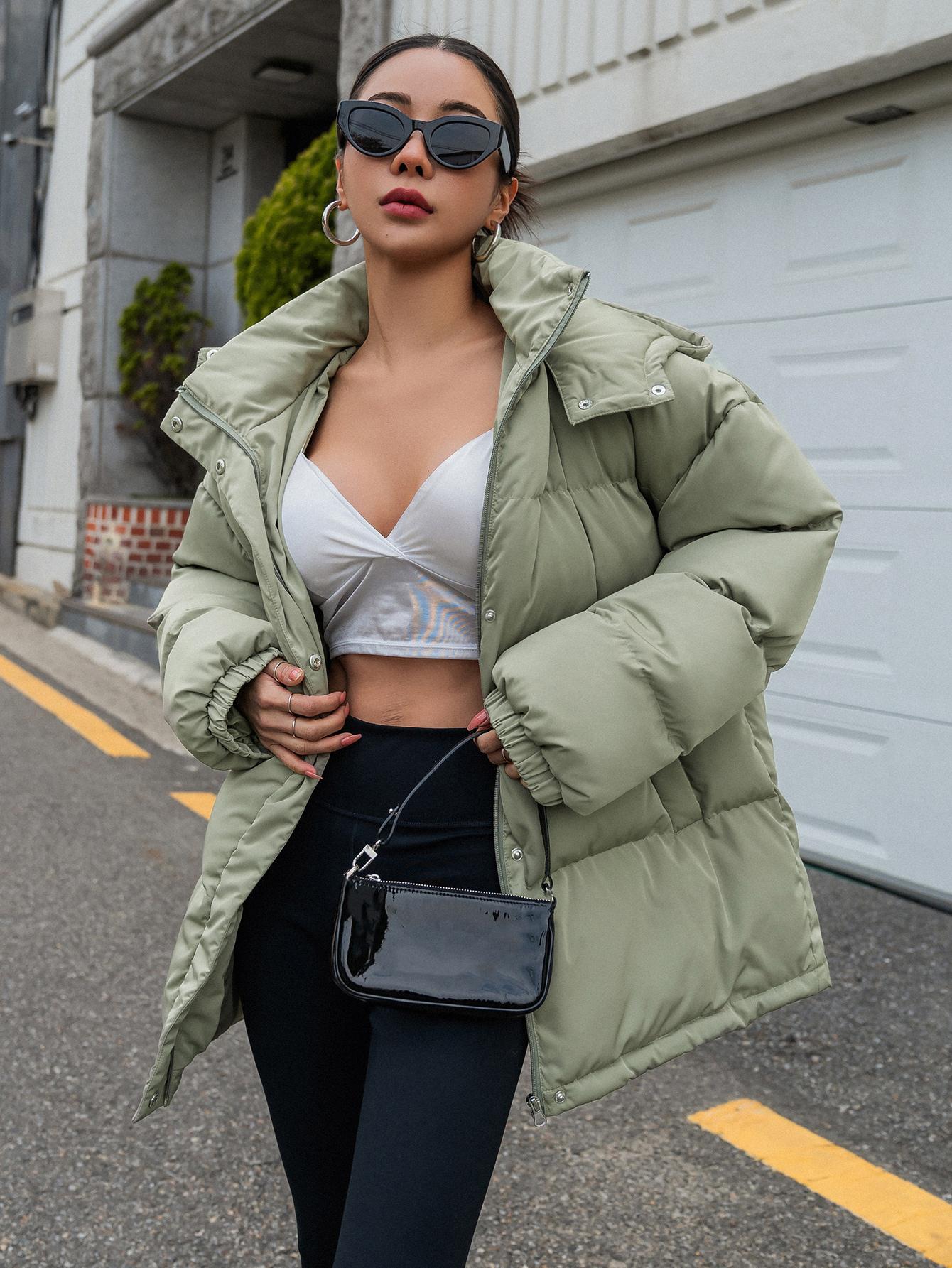 SHEIN ZIELONA PIKOWANA KURTKA KAPTUR W01__M