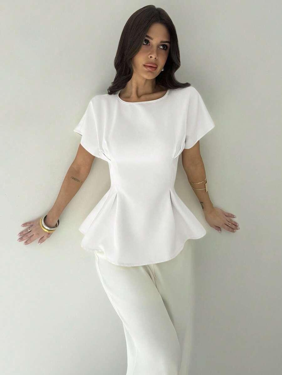 SHEIN BIAŁA BLUZKA OKRĄGŁY DEKOLT S06__XS