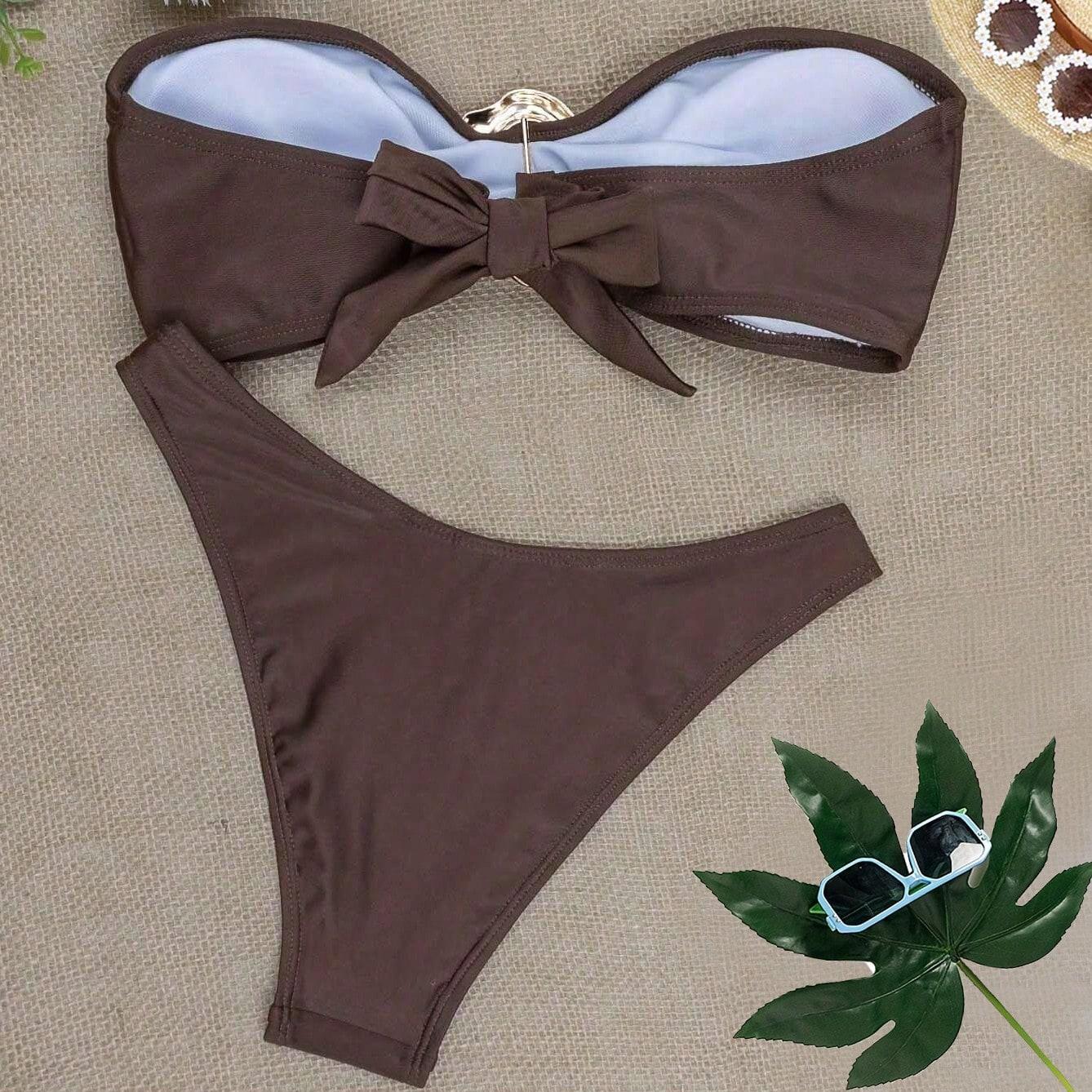 SHEIN BRĄZOWY DWUCZĘŚCIOWY STRÓJ KĄPIELOWY S09__XS