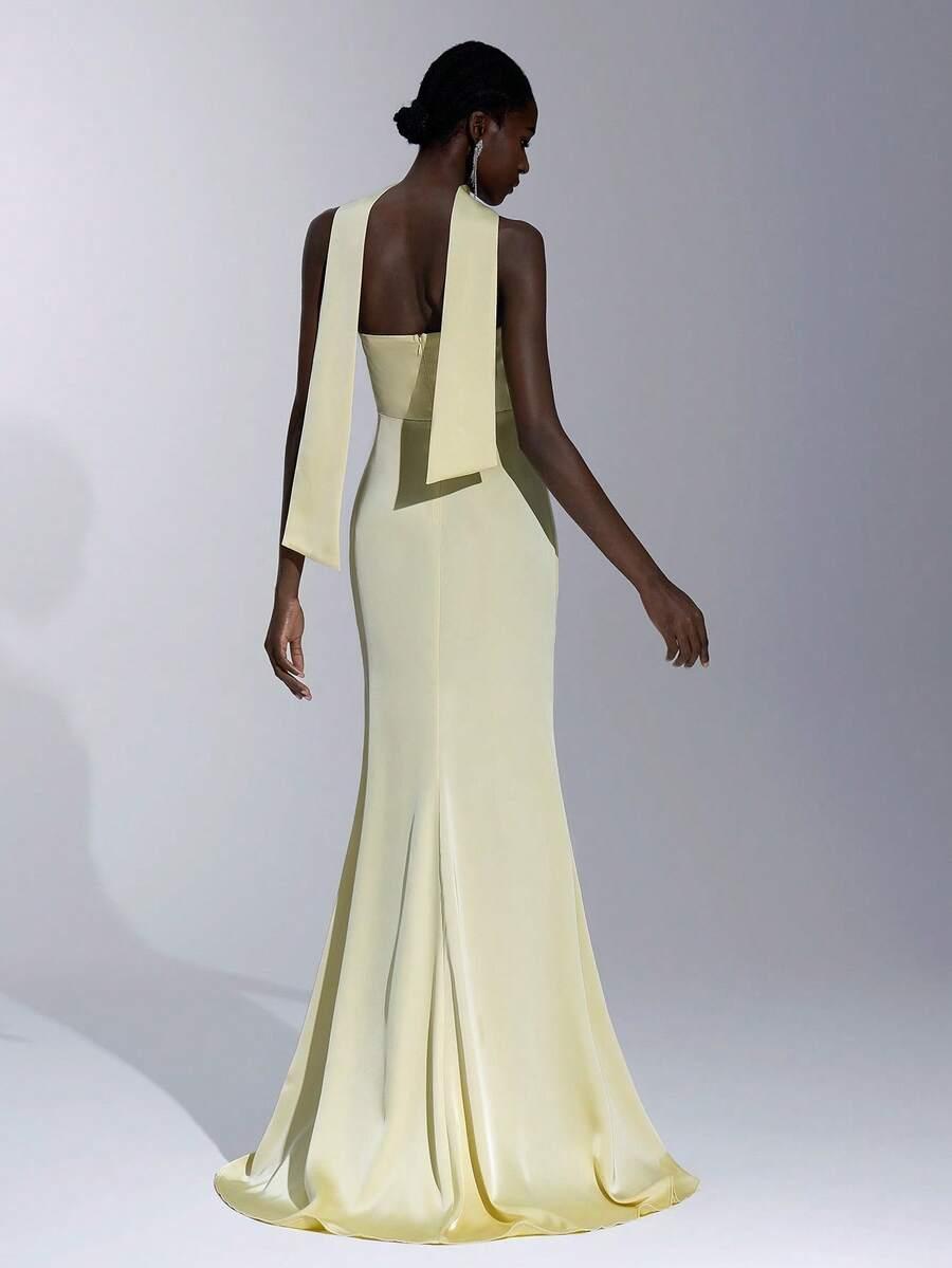 SHEIN ŻÓŁTA MAXI SUKIENKA ZDOBIENIE S06__XS