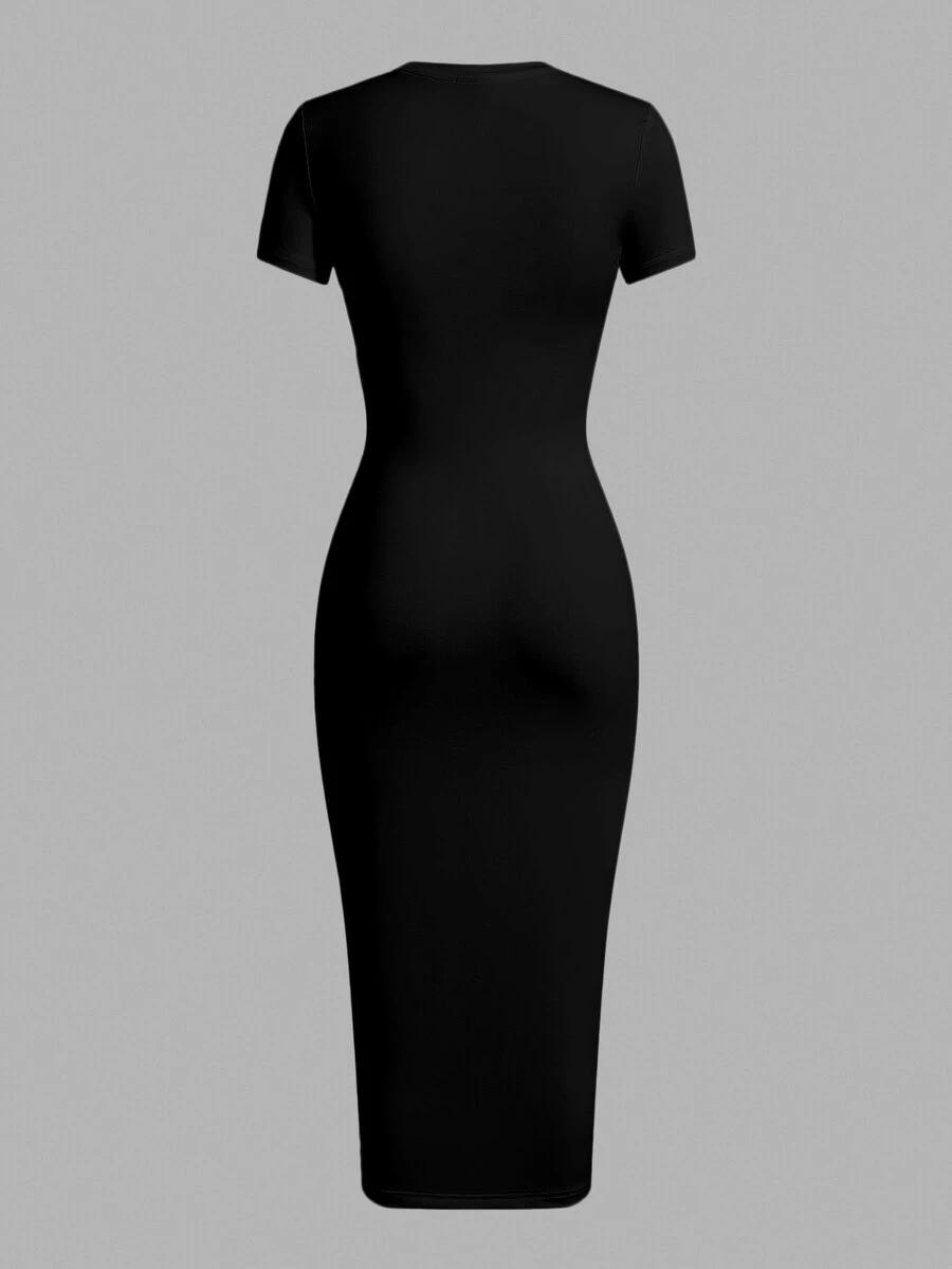 SHEIN CZARNA SUKIENKA KRÓTKI RĘKAW NADRUK PK01__50