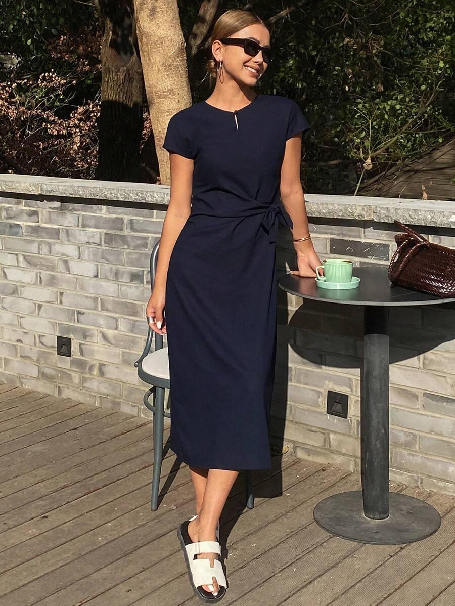 SHEIN GRANATOWA SUKIENKA KRÓTKI RĘKAW S06