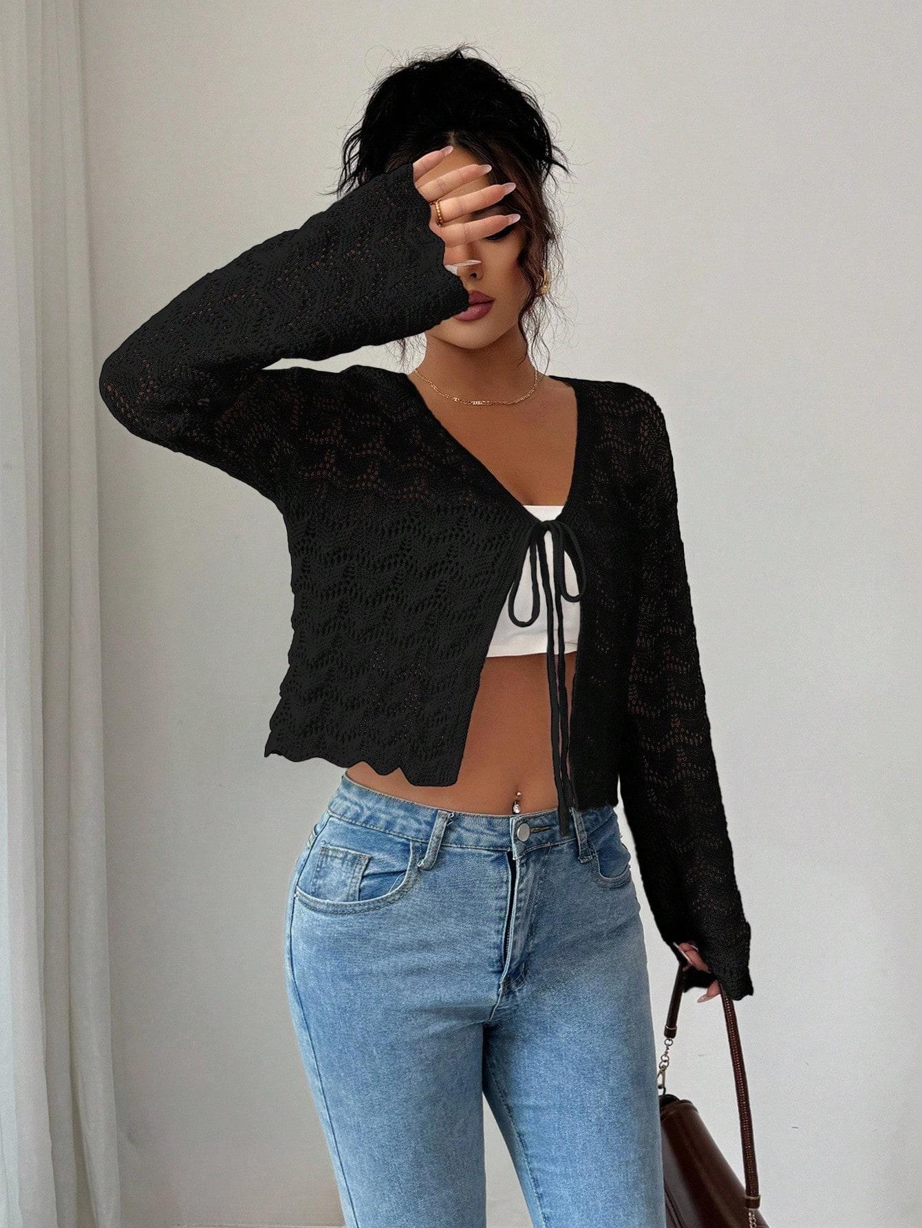 SHEIN CZARNY SWETER DŁUGI RĘKAW S06__L
