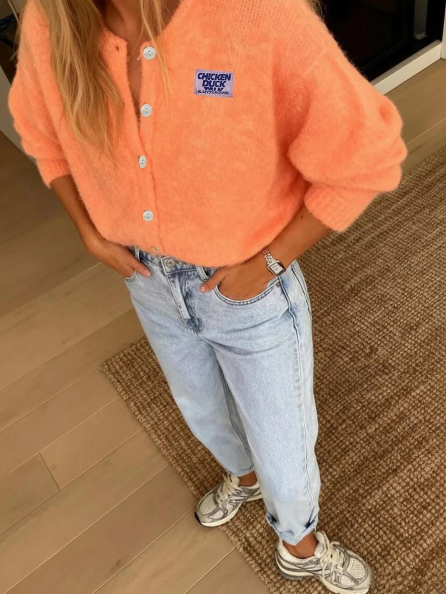 SHEIN POMARAŃCZOWY DZIANINOWY SWETER Z DOMIESZKĄ WEŁNY S06__XL