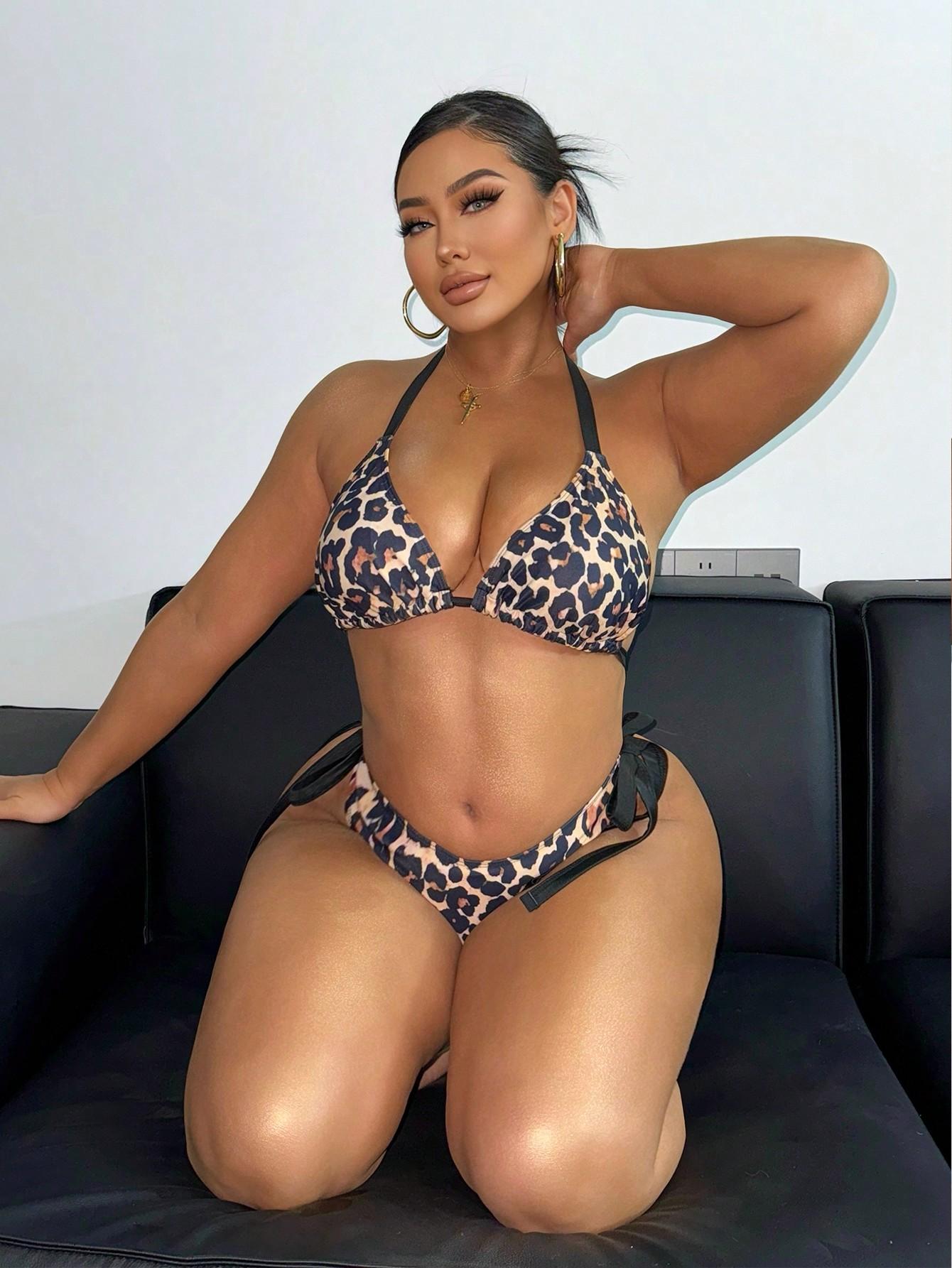 SHEIN WIĄZANY DÓŁ OD BIKINI ANIMAL PRINT S09__50