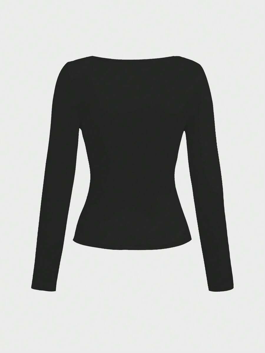 SHEIN CZARNA BLUZKA Z DŁUGIM RĘKAWEM S06__M