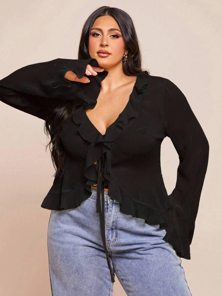 SHEIN CZARNA BLUZKA DŁUGI RĘKAW S06__46