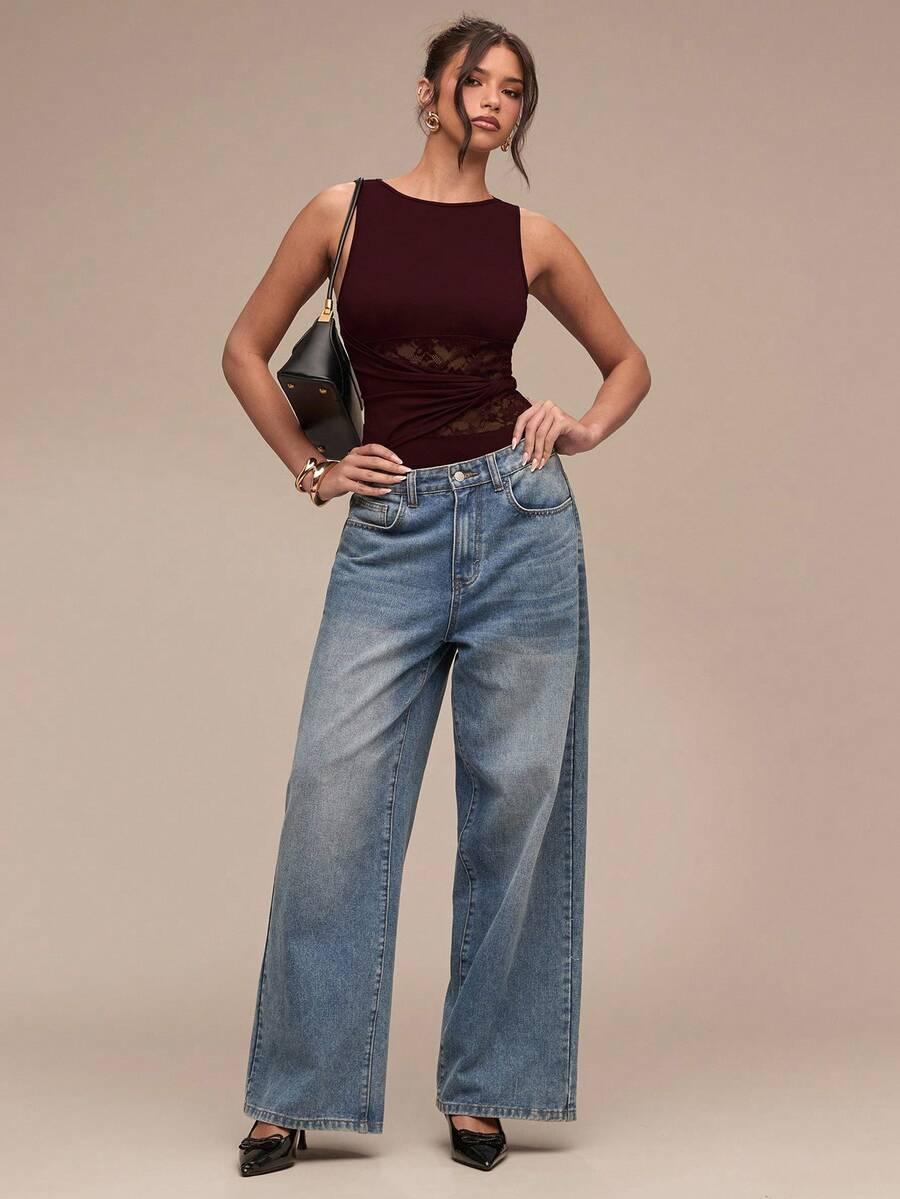 SHEIN FIOLETOWE BODY KORONKA S06__L