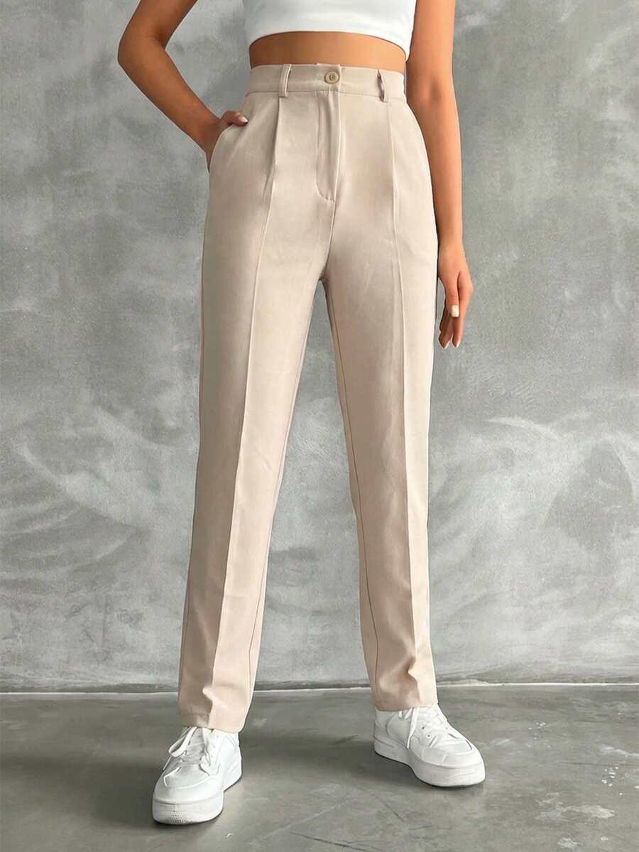 SHEIN BEŻOWE SPODNIE WYSOKI STAN S06__M