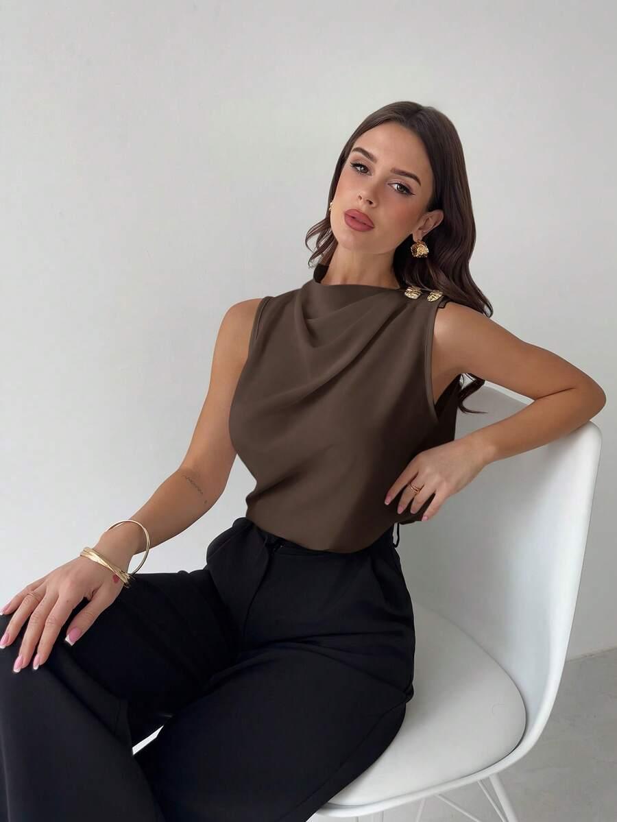 FIRERIE BRĄZOWY ELEGANCKI TOP S06__L