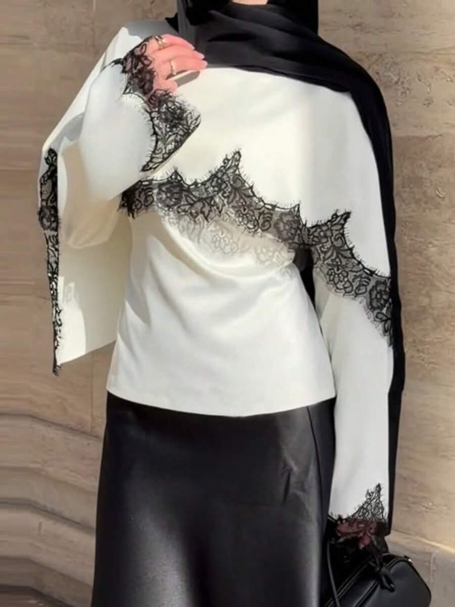 SHEIN BIAŁA BLUZKA KORONKA S06__M