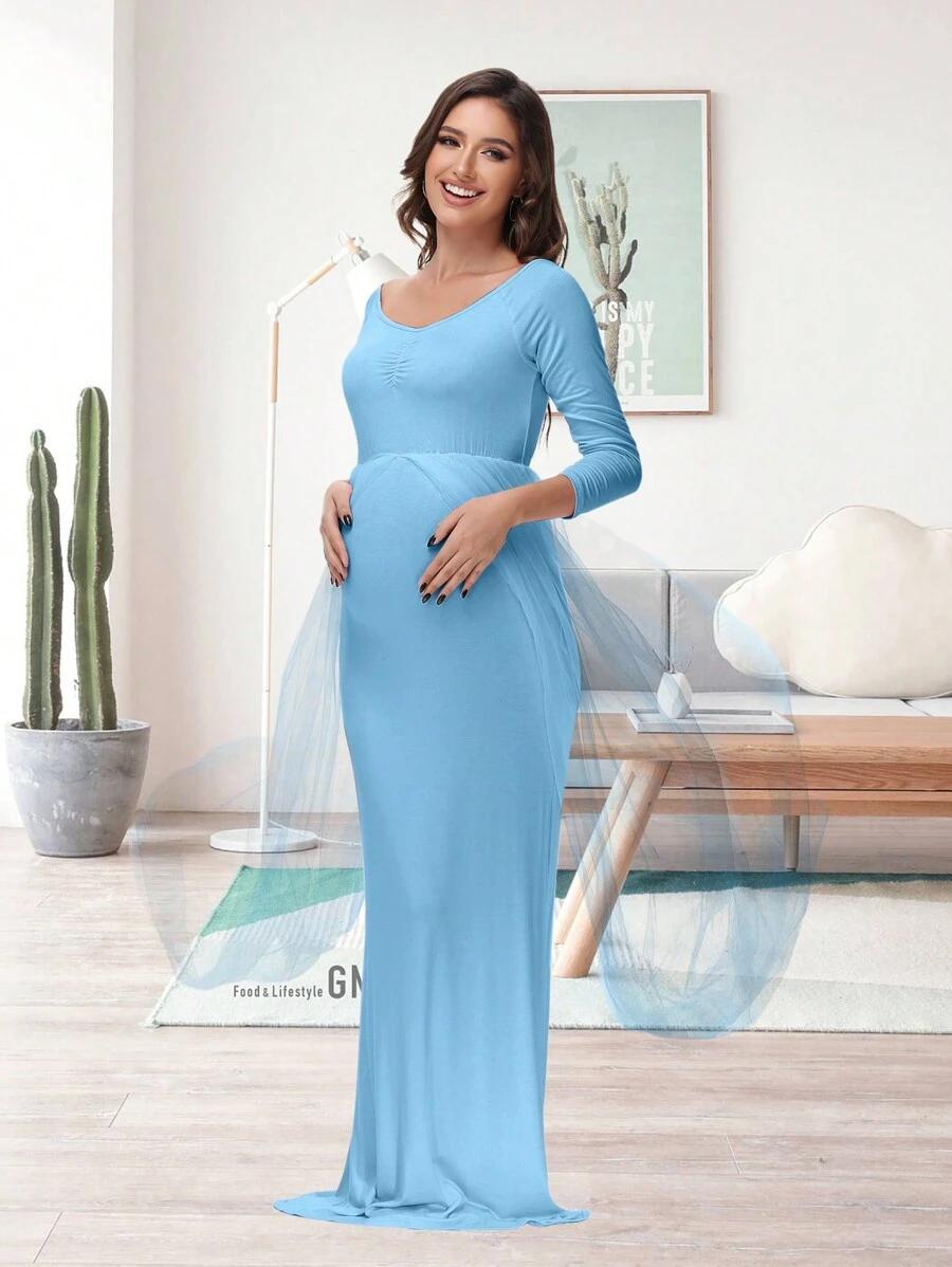 JUSTVH NIEBIESKA SUKIENKA CIĄŻOWA MAXI S06__XL