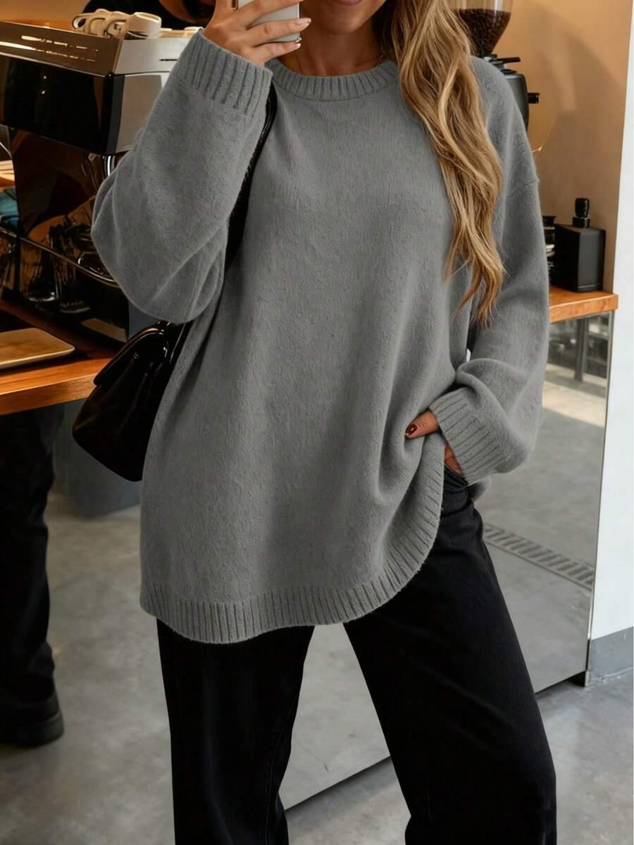 SHEIN SZARY DZIANINOWY SWETER S06__L