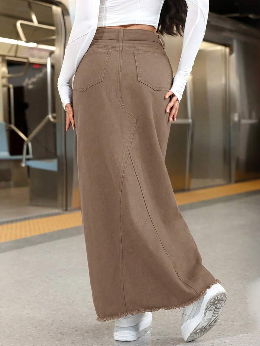 SHEIN BRĄZOWA JEANSOWA SPÓDNICA S06__S