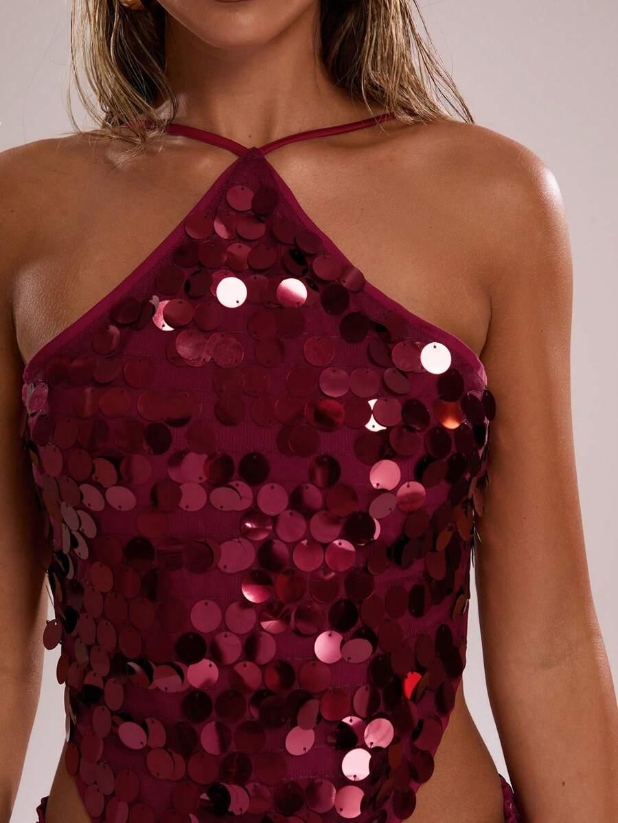 SHEIN BORDOWY TOP WIĄZANIE S06__L