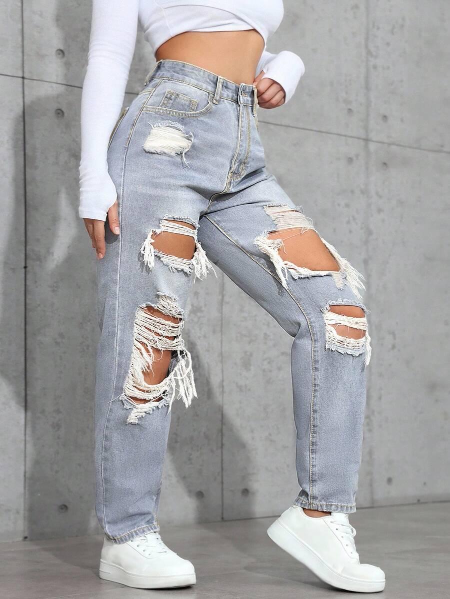 SHEIN SZARE SPODNIE JEANS PRZETARCIA S06__52