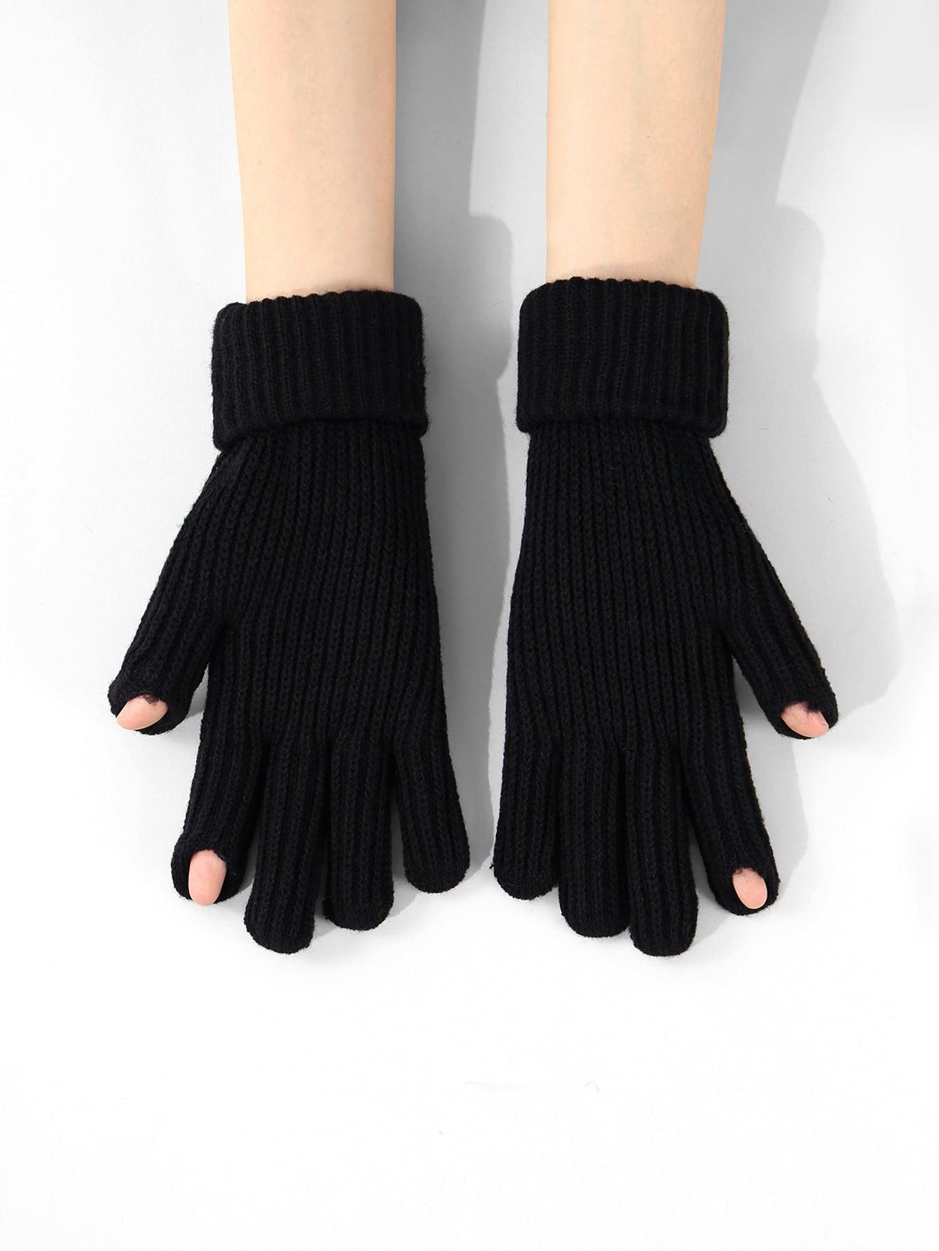 SHEIN CZARNE OCIEPLANE RĘKAWICZKI W01