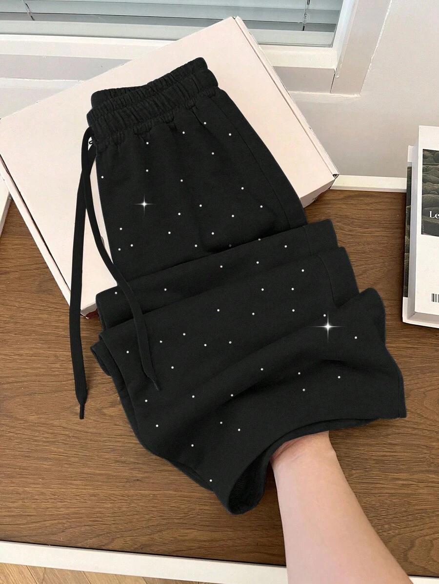 SHEIN CZARNE DRESOWE SPODNIE ZDOBIENIE S06__L