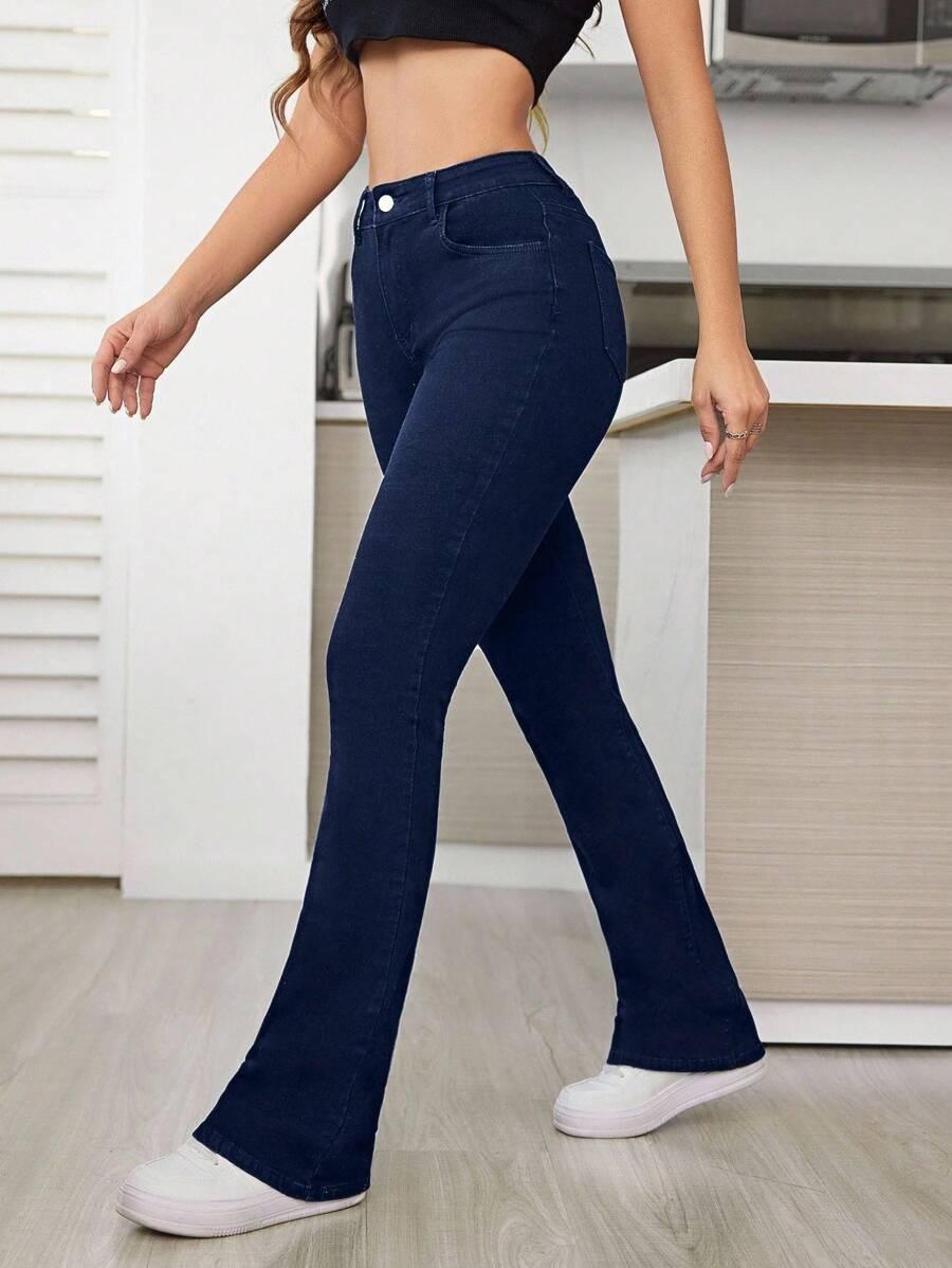 SHEIN GRANATOWE SPODNIE JEANS WYSOKI STAN S06__L