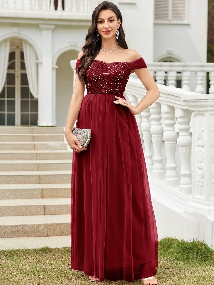 SHEIN CZERWONA MAXI SUKIENKA CEKINY S06__XL