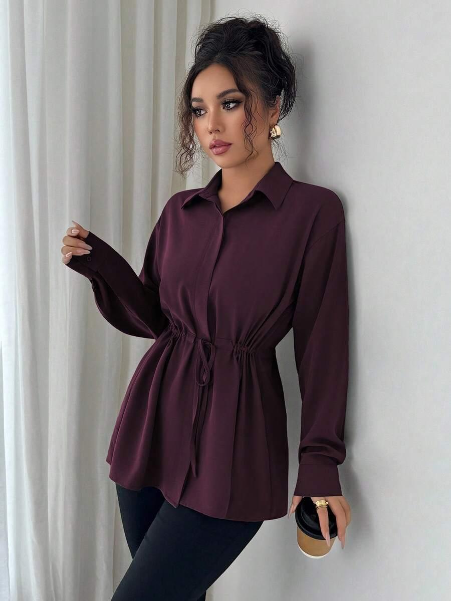 SHEIN BORDOWA KOSZULA Z DŁUGIM RĘKAWEM S06__M