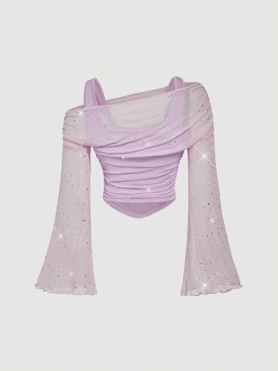 SHEIN FIOLETOWY TOP ODKRYTE RAMIONA S06__XS