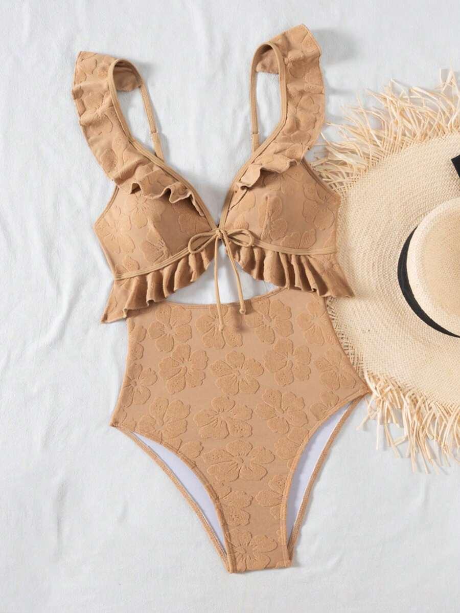 SWIM MOD JEDNOCZĘŚCIOWY STRÓJ KĄPIELOWY FALBANY KWIATY PK01__M
