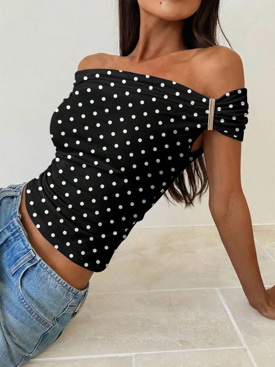 SHEIN CZARNY TOP GROSZKI S09__S