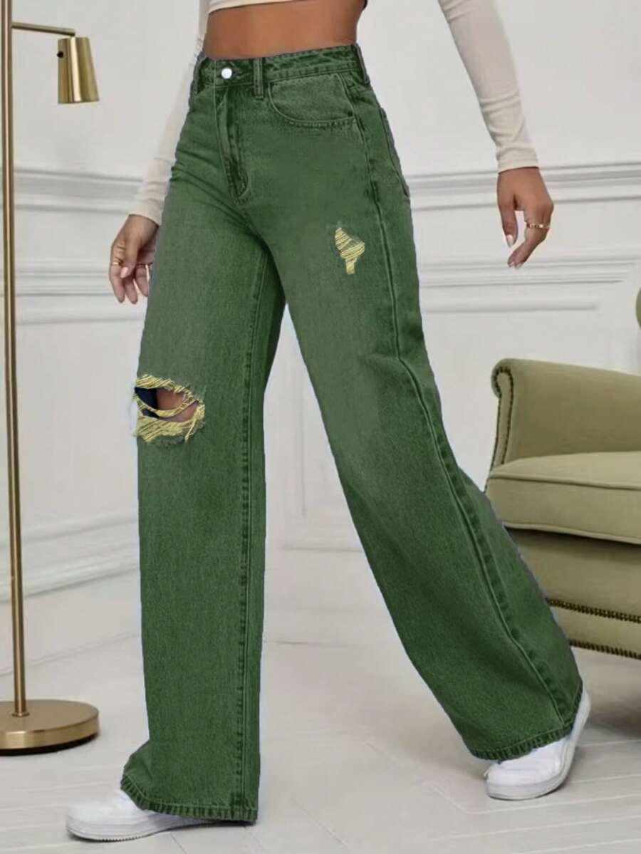 SHEIN ZIELONE SPODNIE JEANS S06__S